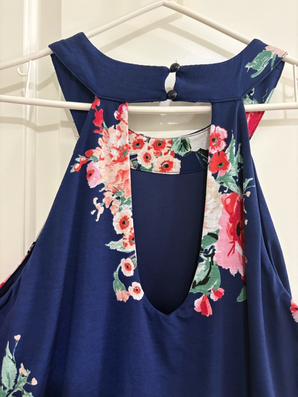 Three Pink Hearts Navy Floral Halter Cameo Vertical Women’s Maxi Dress - Picture 5 of 6